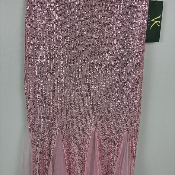 Women’s Pink Evening Dress Ball Gown XL Sequins Stretch Tulle Party Prom NYE - Picture 6 of 14